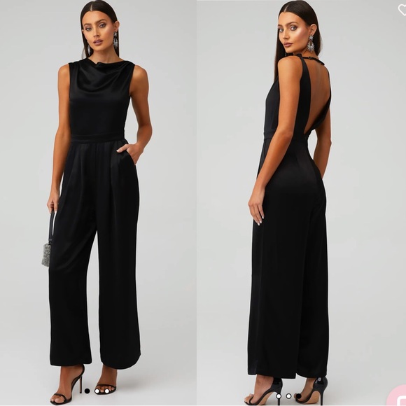 NONchalant Pants - Nonchalant Jasmine Open Back Satin Jumpsuit Black XS